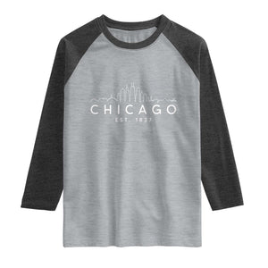 Chicago Downtown Skyline Minimalist Illinois Souvenir Raglan Shirt TS14 Heather Gray Heather Charcoal Print Your Wear