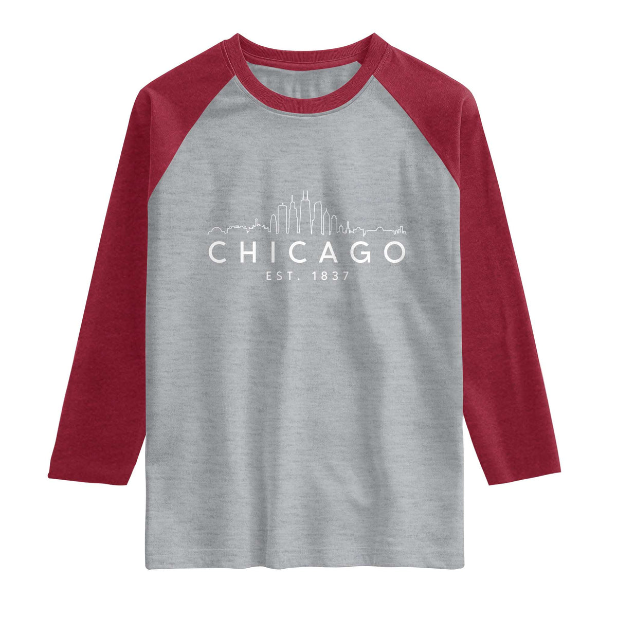 Chicago Downtown Skyline Minimalist Illinois Souvenir Raglan Shirt TS14 Heather Gray Heather Red Print Your Wear
