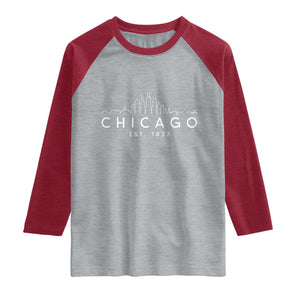 Chicago Downtown Skyline Minimalist Illinois Souvenir Raglan Shirt TS14 Heather Gray Heather Red Print Your Wear
