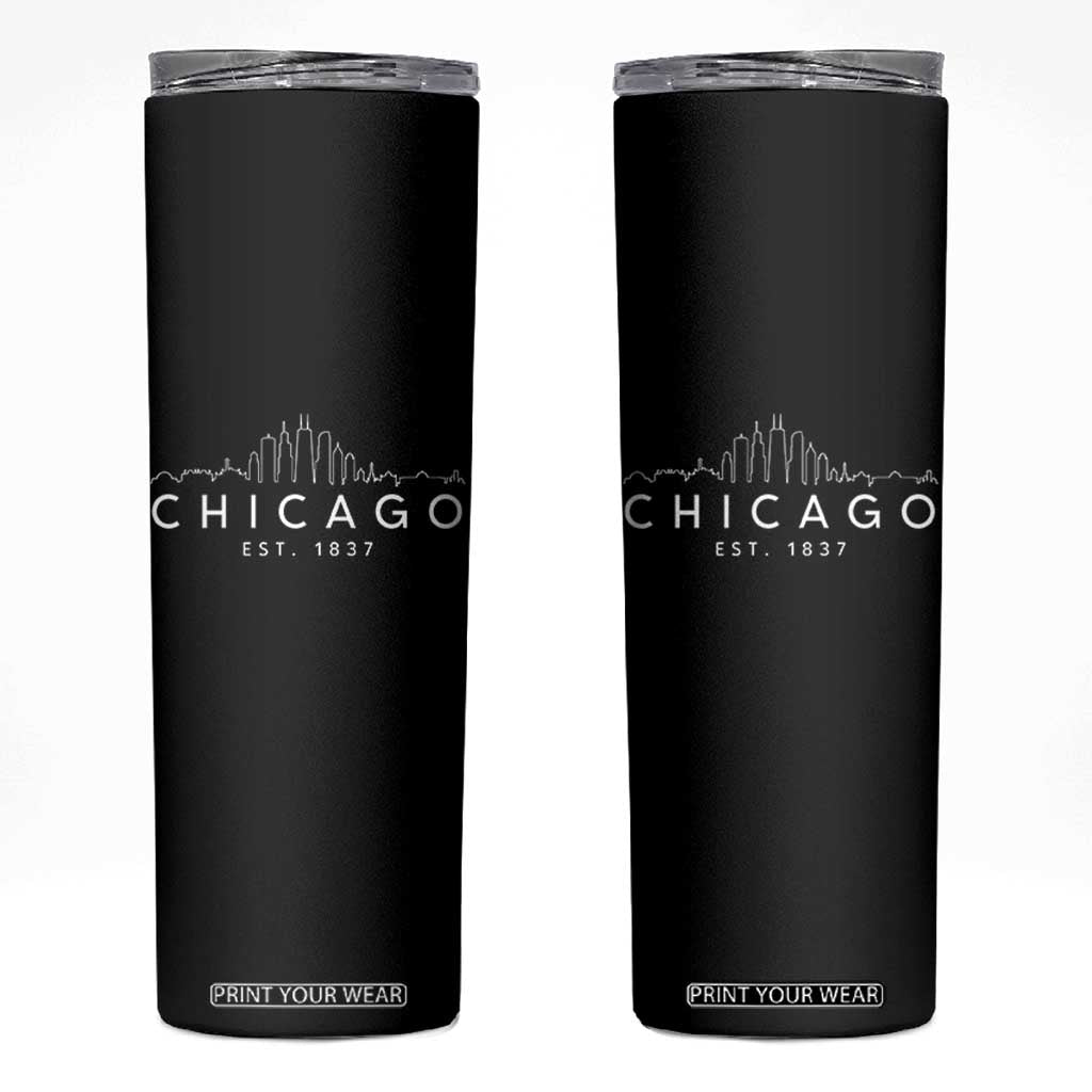 Chicago Downtown Skyline Minimalist Illinois Souvenir Skinny Tumbler TS14 Black Print Your Wear