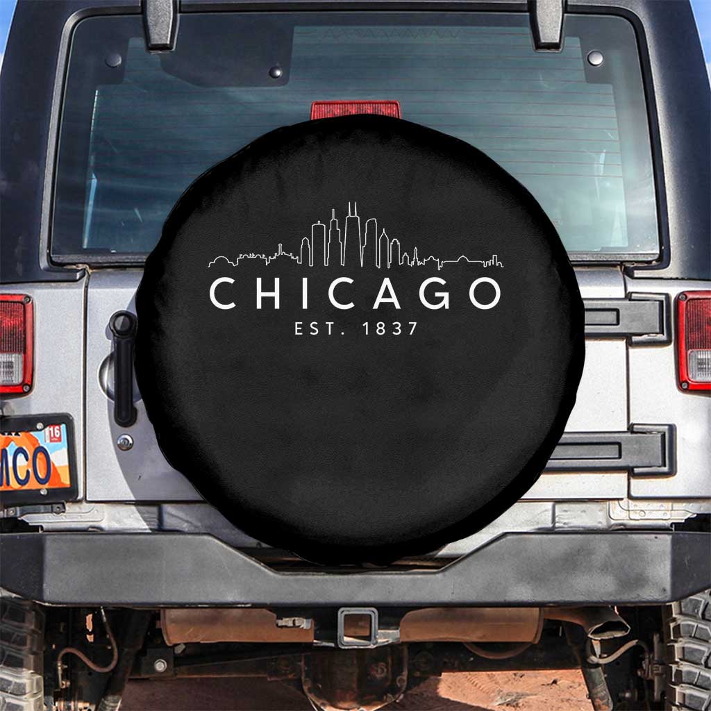 Chicago Downtown Skyline Minimalist Illinois Souvenir Spare Tire Cover TS14 No hole Black Print Your Wear
