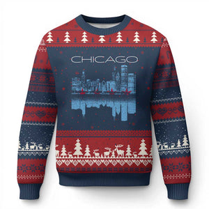 Chicago City Skyline Night Lights Ugly Christmas Sweater TS14 Navy Red Print Your Wear