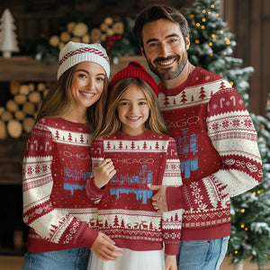 Chicago City Skyline Night Lights Ugly Christmas Sweater TS14 Red Beige Print Your Wear