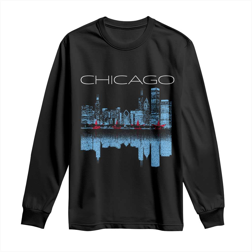 Chicago City Skyline Night Lights Long Sleeve Shirt TS14 Black Print Your Wear