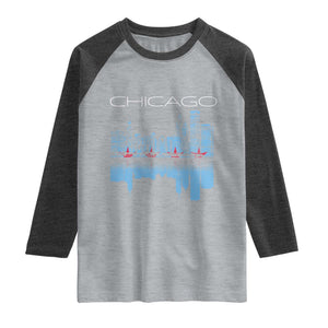 Chicago City Skyline Night Lights Raglan Shirt TS14 Heather Gray Heather Charcoal Print Your Wear