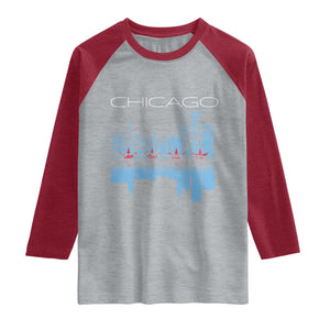 Chicago City Skyline Night Lights Raglan Shirt TS14 Heather Gray Heather Red Print Your Wear