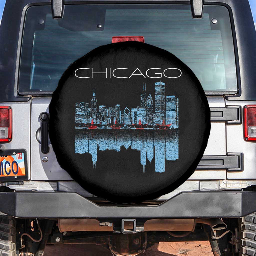 Chicago City Skyline Night Lights Spare Tire Cover TS14 No hole Black Print Your Wear