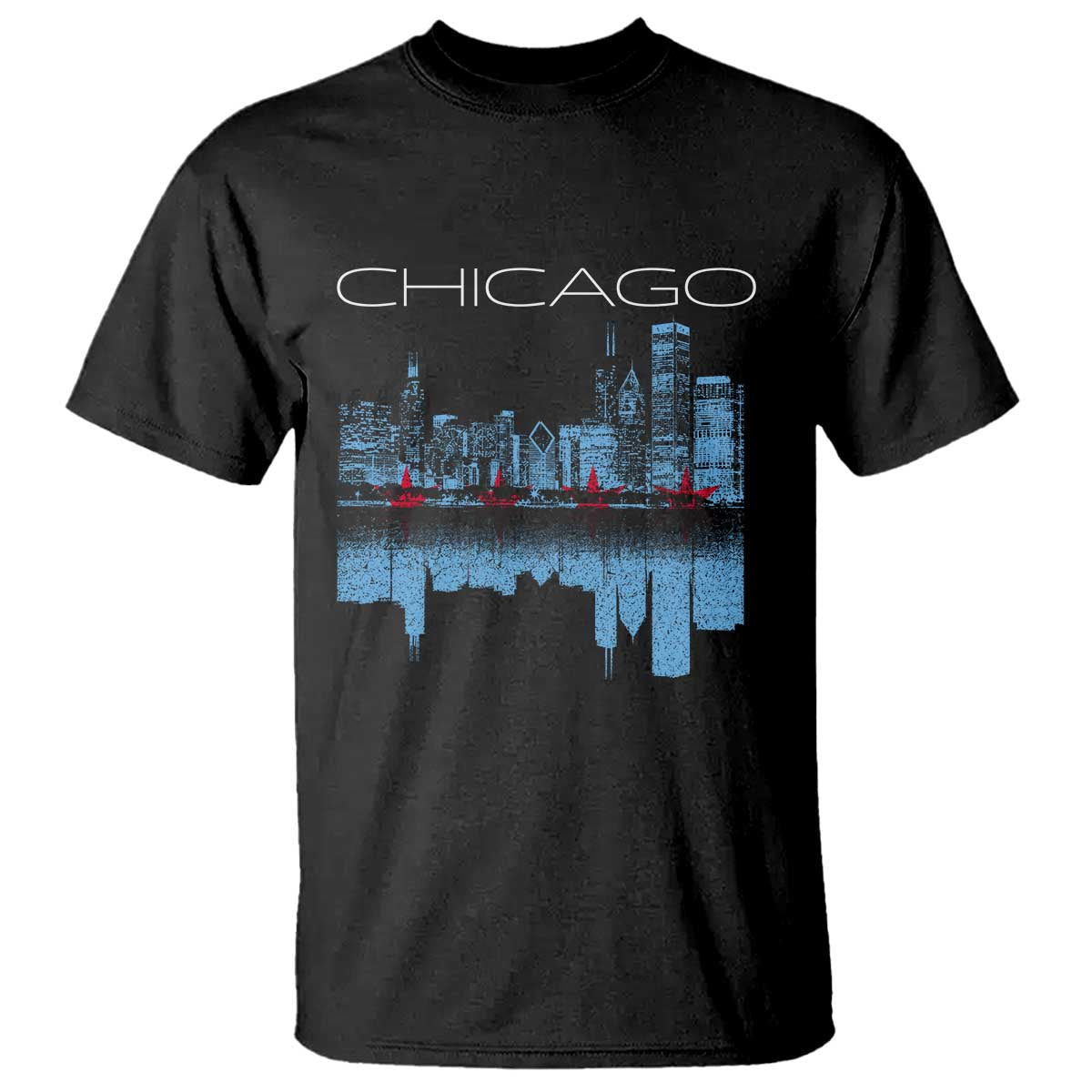 Chicago City Skyline Night Lights T Shirt TS14 Black Print Your Wear