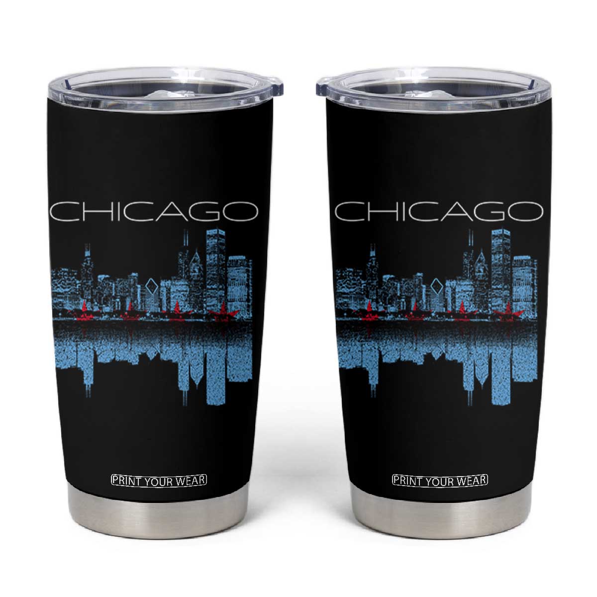 Chicago City Skyline Night Lights Tumbler Cup TS14 Black Print Your Wear