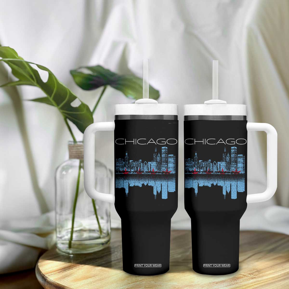 Chicago City Skyline Night Lights Tumbler With Handle TS14 Print Your Wear