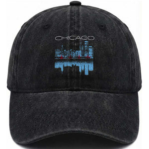 Chicago City Skyline Night Lights Washed Cotton Baseball Cap TS14 Print Your Wear
