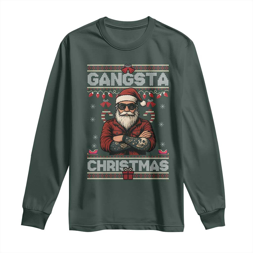 Gangster Santa Claus Hip Hop Rap Christmas Cool Long Sleeve Shirt TS14 Dark Forest Green Print Your Wear