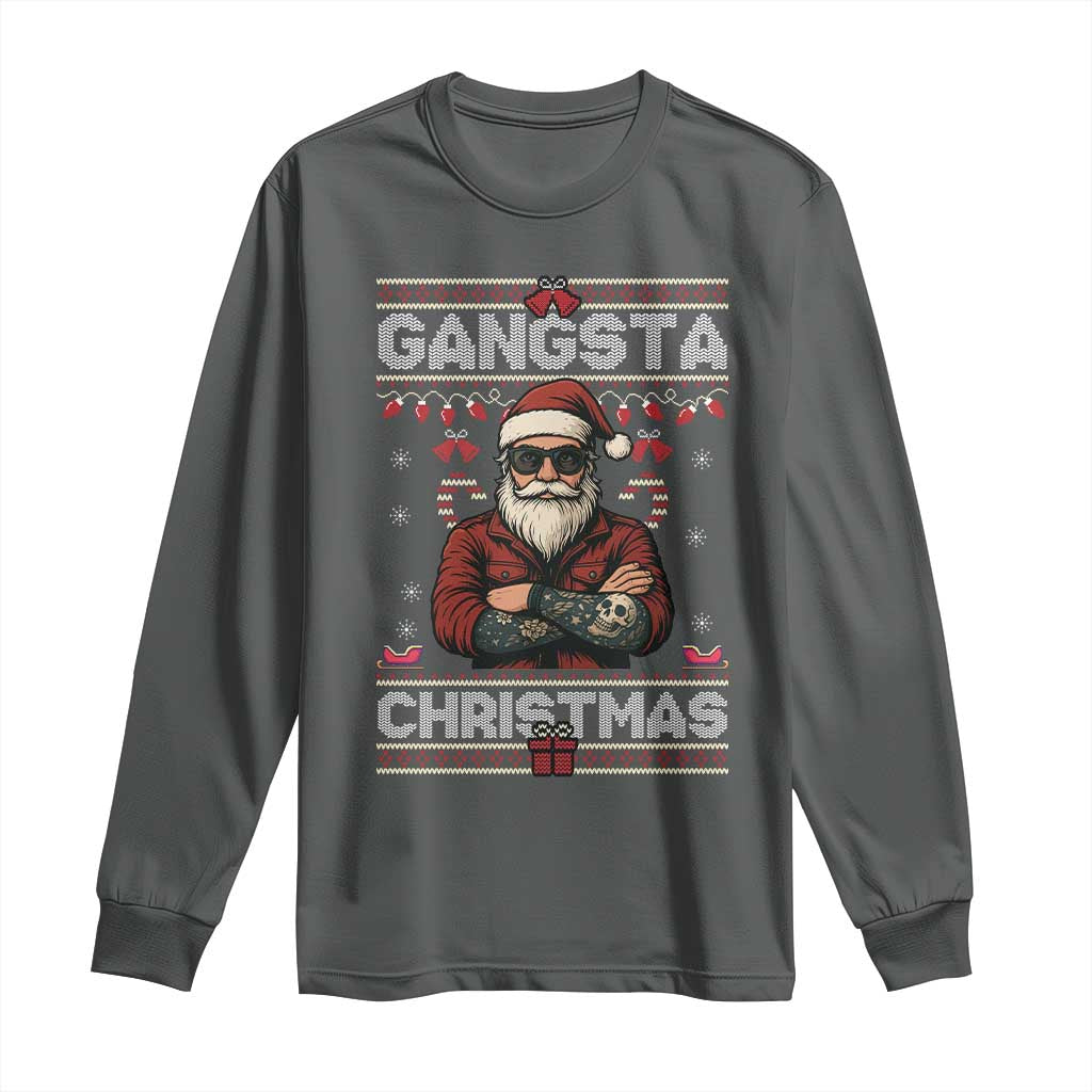 Gangster Santa Claus Hip Hop Rap Christmas Cool Long Sleeve Shirt TS14 Dark Heather Print Your Wear