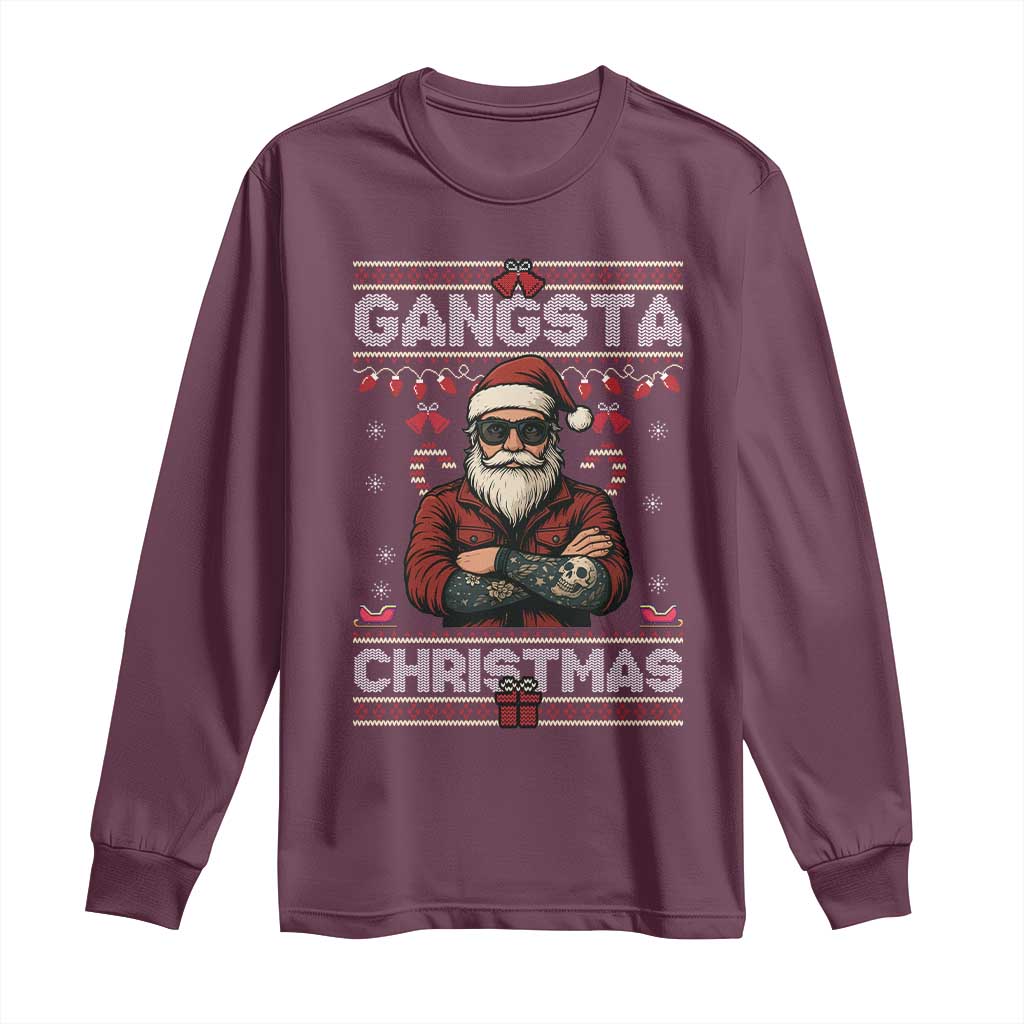 Gangster Santa Claus Hip Hop Rap Christmas Cool Long Sleeve Shirt TS14 Maroon Print Your Wear