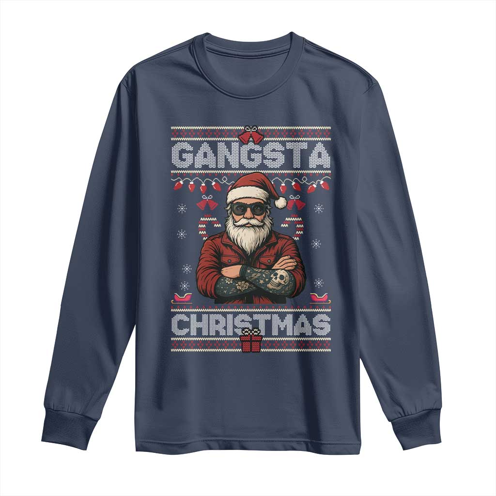 Gangster Santa Claus Hip Hop Rap Christmas Cool Long Sleeve Shirt TS14 Navy Print Your Wear