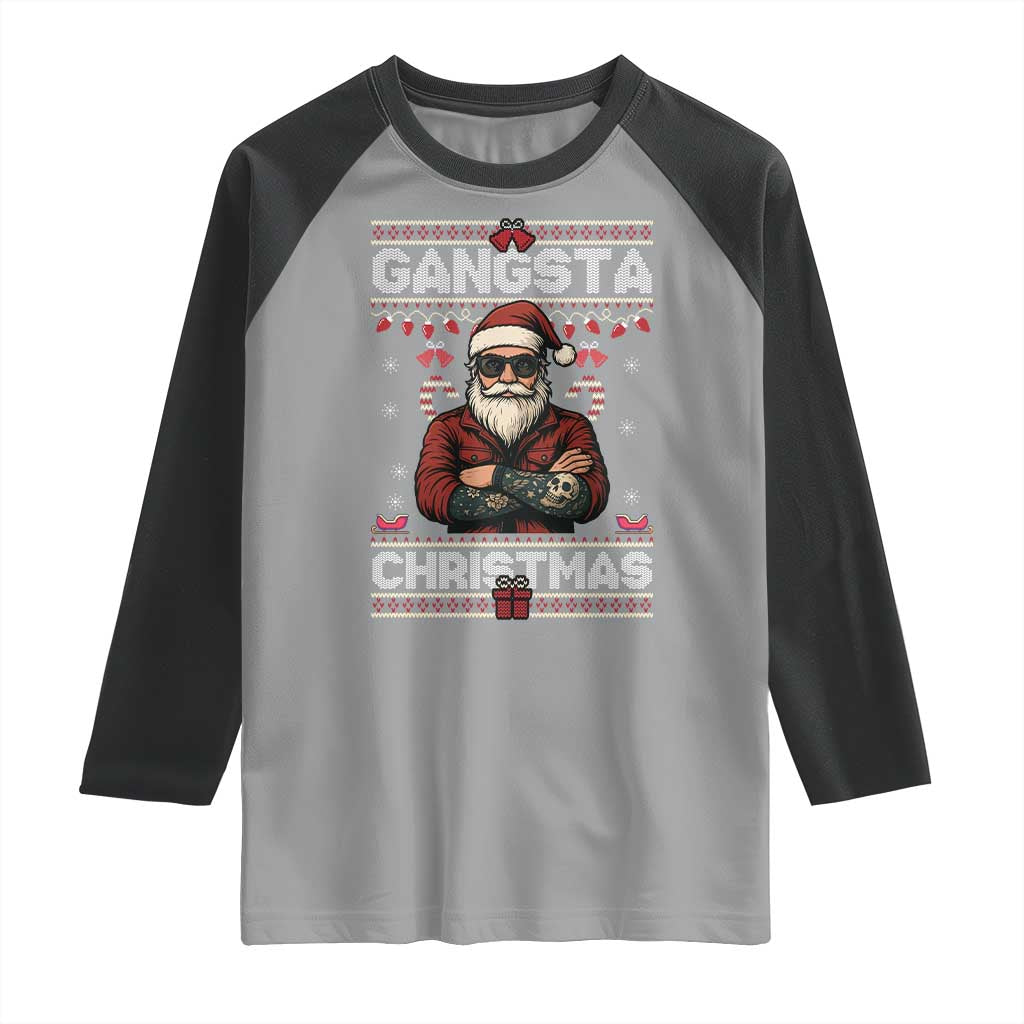 Gangster Santa Claus Hip Hop Rap Christmas Cool Raglan Shirt TS14 Sport Gray Black Print Your Wear