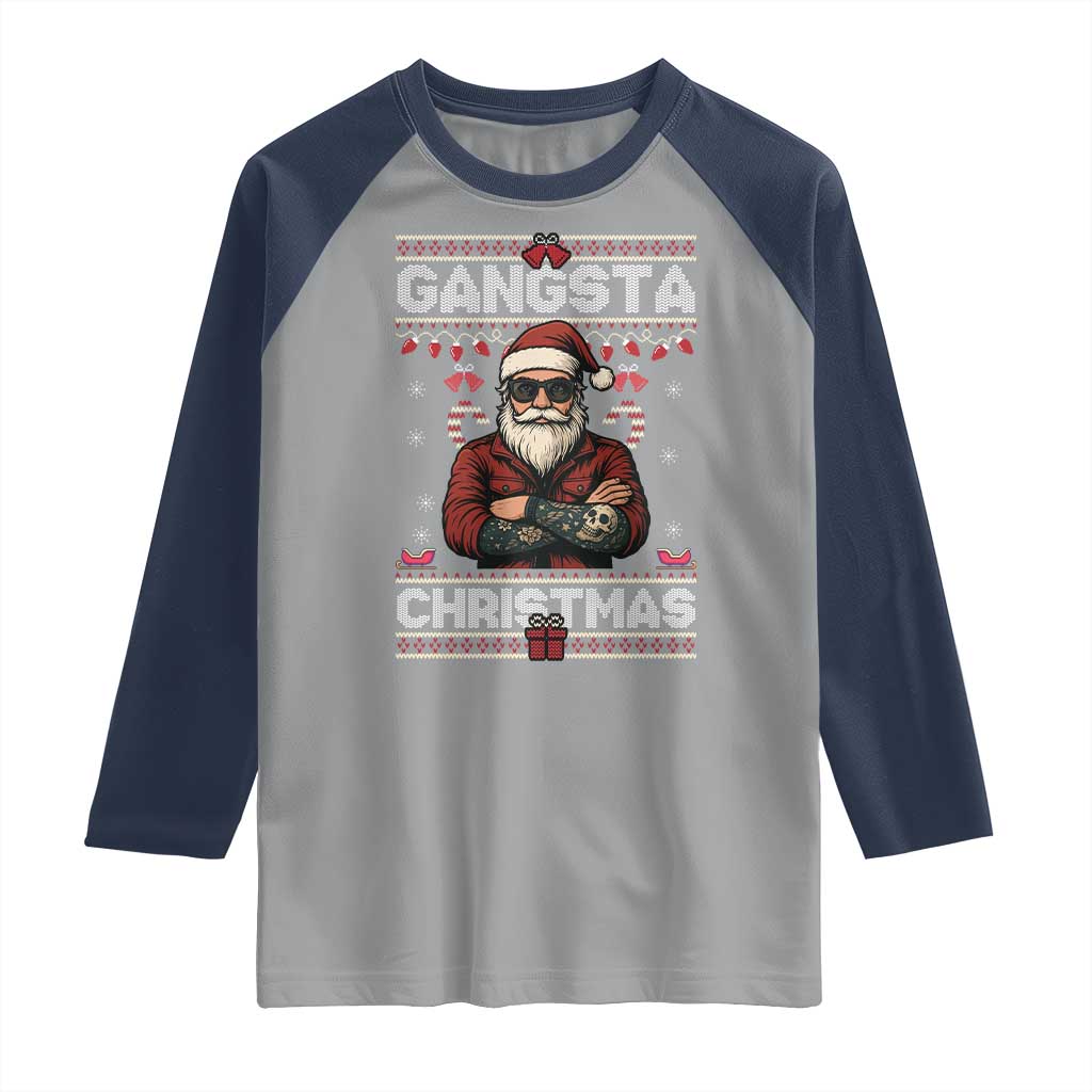 Gangster Santa Claus Hip Hop Rap Christmas Cool Raglan Shirt TS14 Sport Gray Navy Print Your Wear
