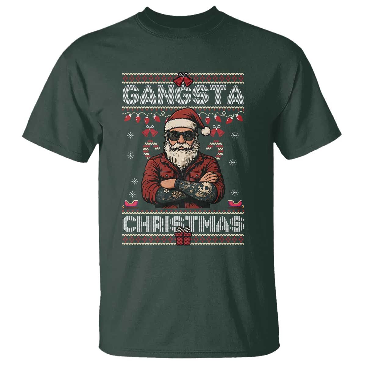 Gangster Santa Claus Hip Hop Rap Christmas Cool T Shirt TS14 Dark Forest Green Print Your Wear