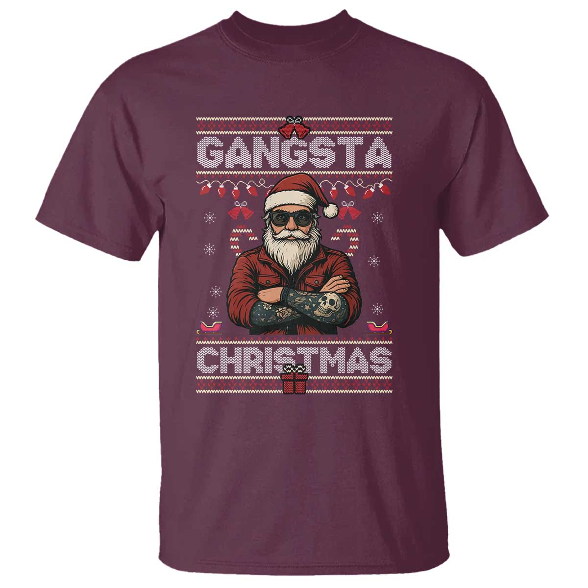 Gangster Santa Claus Hip Hop Rap Christmas Cool T Shirt TS14 Maroon Print Your Wear