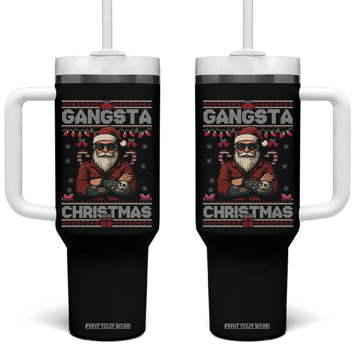 Gangster Santa Claus Hip Hop Rap Christmas Cool Tumbler With Handle TS14 One Size: 40 oz Black Print Your Wear