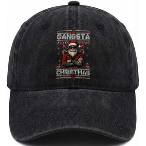 Gangster Santa Claus Hip Hop Rap Christmas Cool Washed Cotton Baseball Cap TS14 Washed Cap Universal Fit Black Print Your Wear