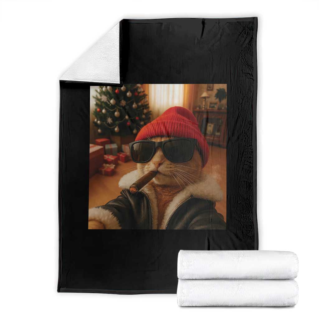Funny Gangster Cats Christmas Throw Blanket Smoking Kitten Meme TS14 Black Print Your Wear
