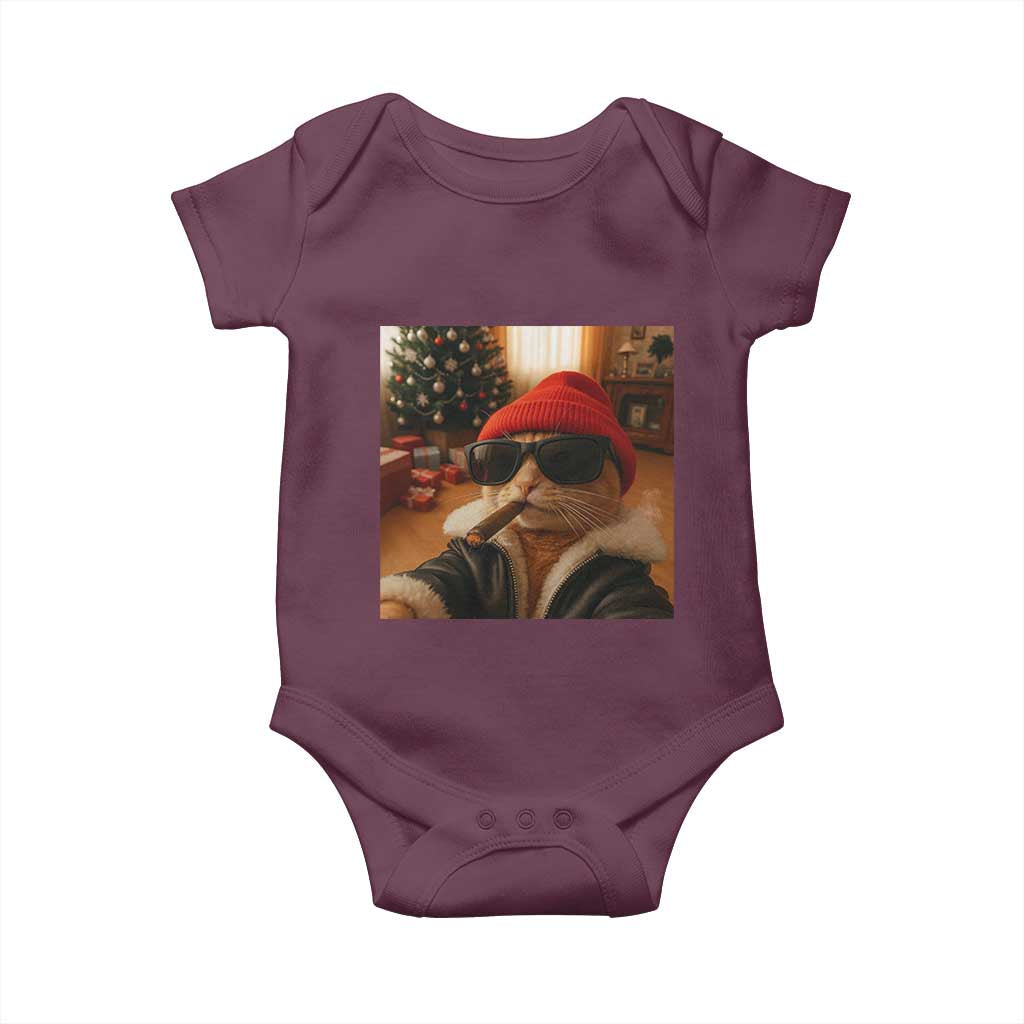 Funny Gangster Cats Christmas Baby Onesie Smoking Kitten Meme TS14 Maroon Print Your Wear