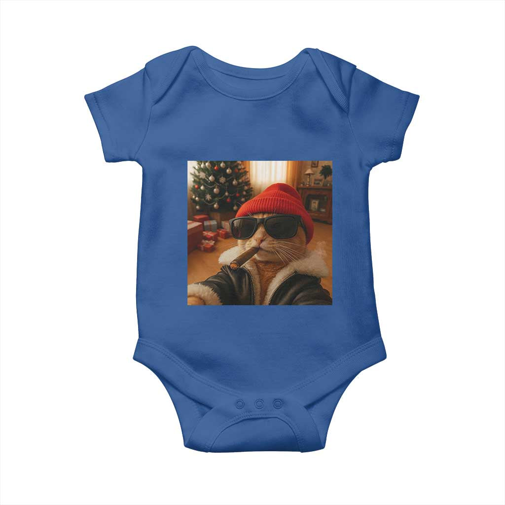 Funny Gangster Cats Christmas Baby Onesie Smoking Kitten Meme TS14 Royal Blue Print Your Wear