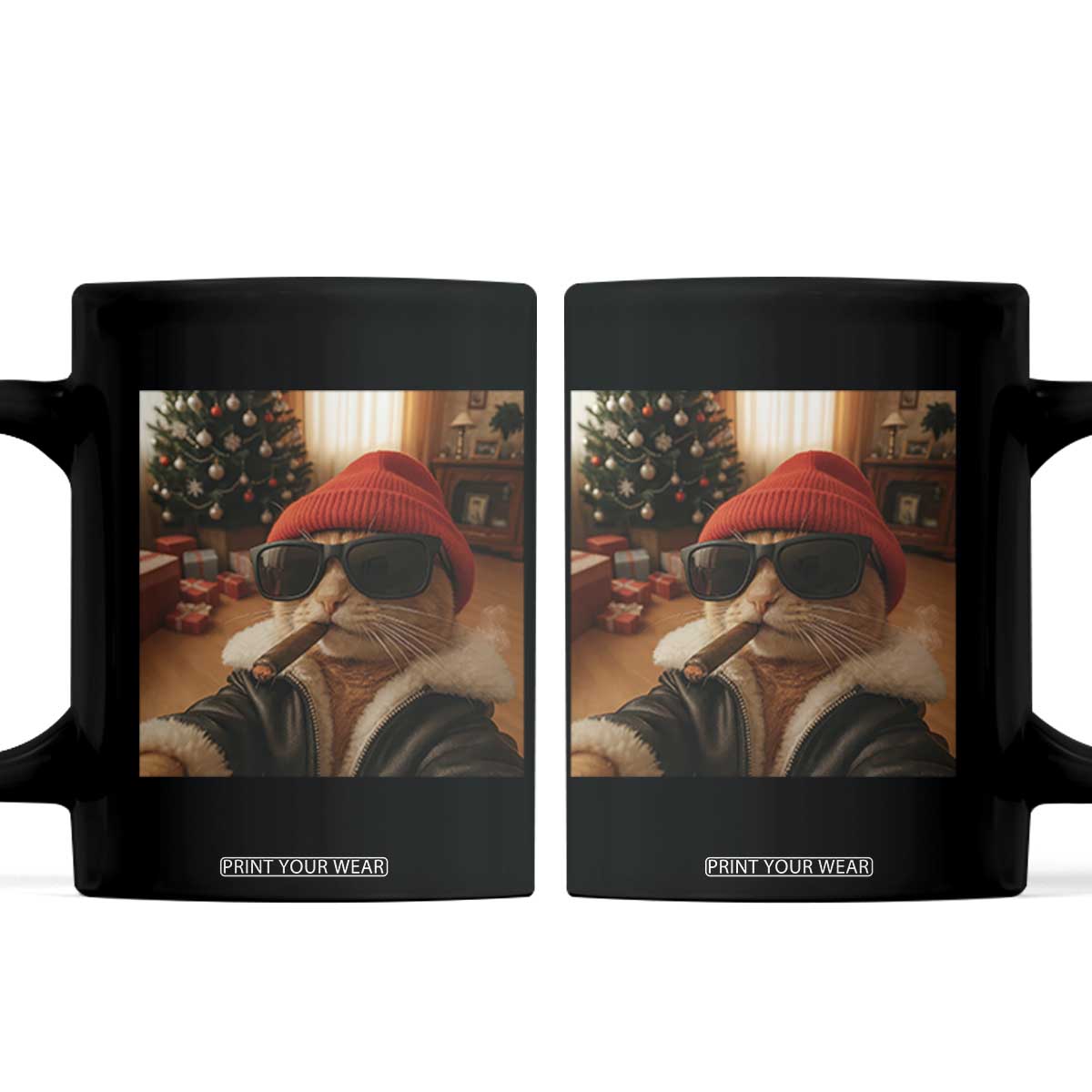 Funny Gangster Cats Christmas Coffee Mug Smoking Kitten Meme TS14 Black Print Your Wear