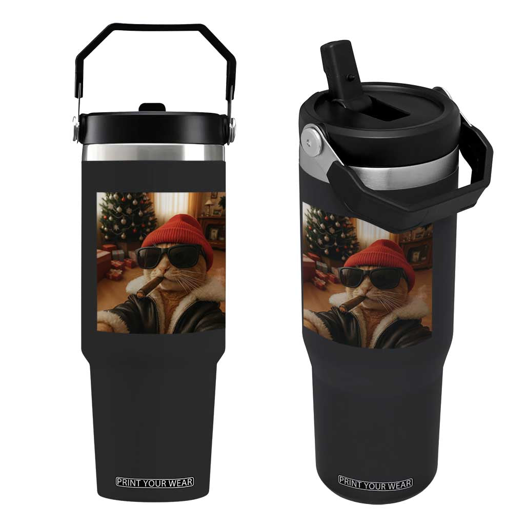Funny Gangster Cats Christmas Flip Straw Tumbler Smoking Kitten Meme TS14 One Size: 30 oz Black Print Your Wear