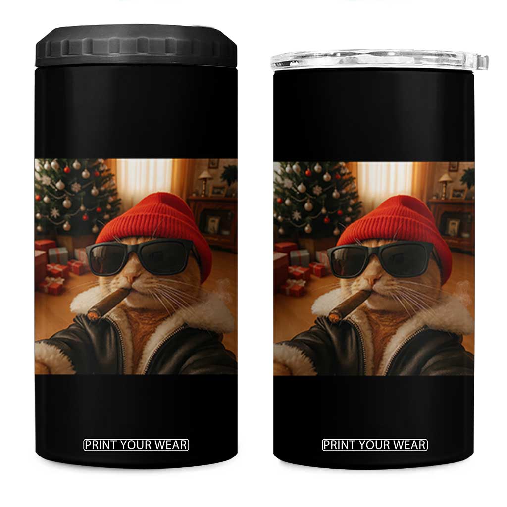 Funny Gangster Cats Christmas 4 in 1 Can Cooler Tumbler Smoking Kitten Meme TS14 One Size: 16 oz Black Print Your Wear
