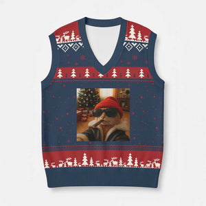 Funny Gangster Cats Xmas V-Neck Knit Sweater Vest Smoking Kitten Meme TS14 Navy Red Print Your Wear