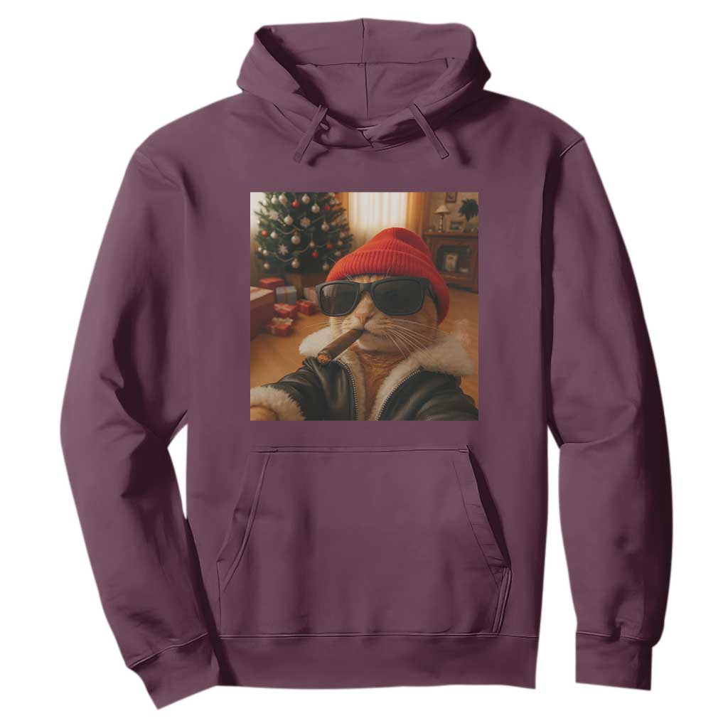 Funny Gangster Cats Christmas Hoodie Smoking Kitten Meme TS14 Maroon Print Your Wear