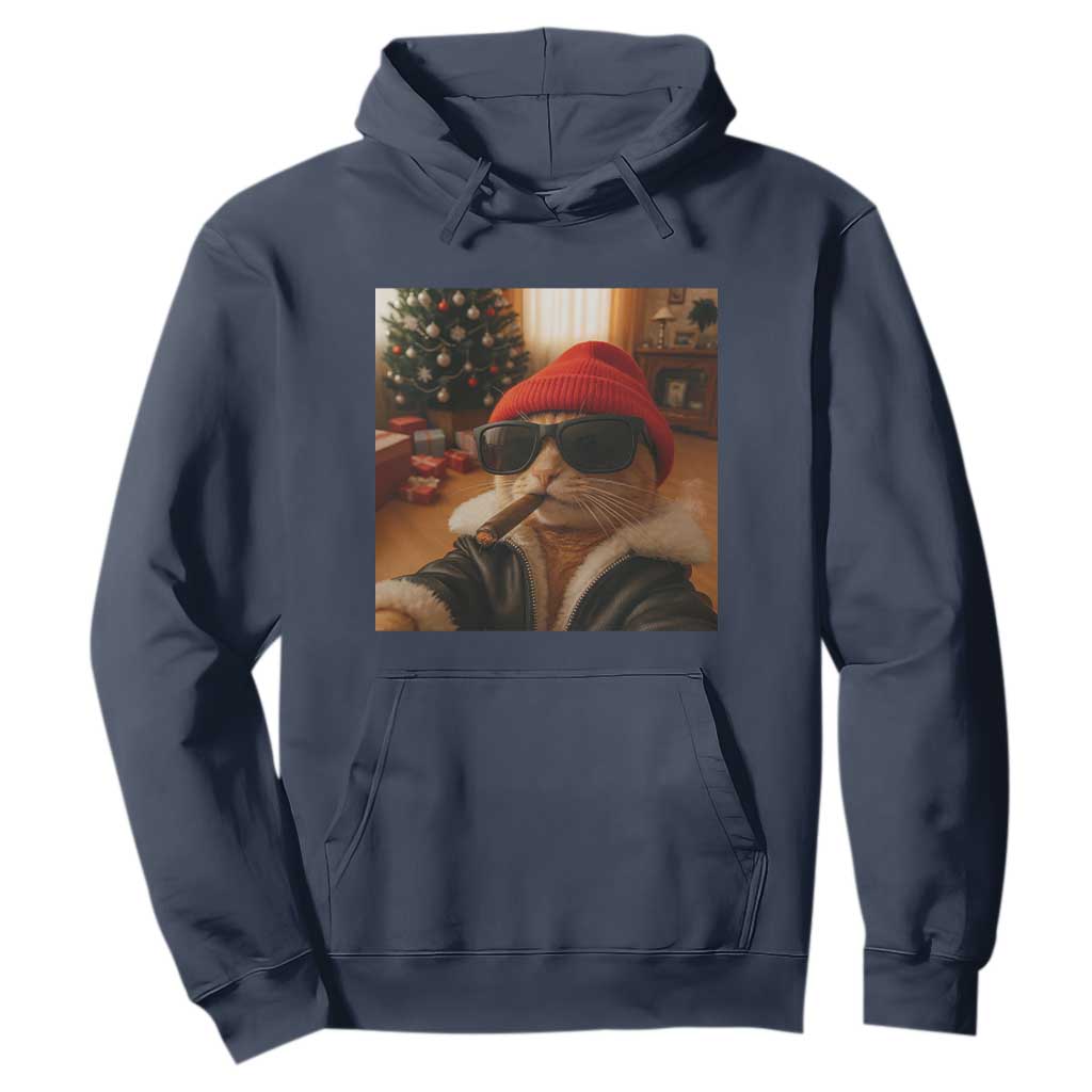 Funny Gangster Cats Christmas Hoodie Smoking Kitten Meme TS14 Navy Print Your Wear