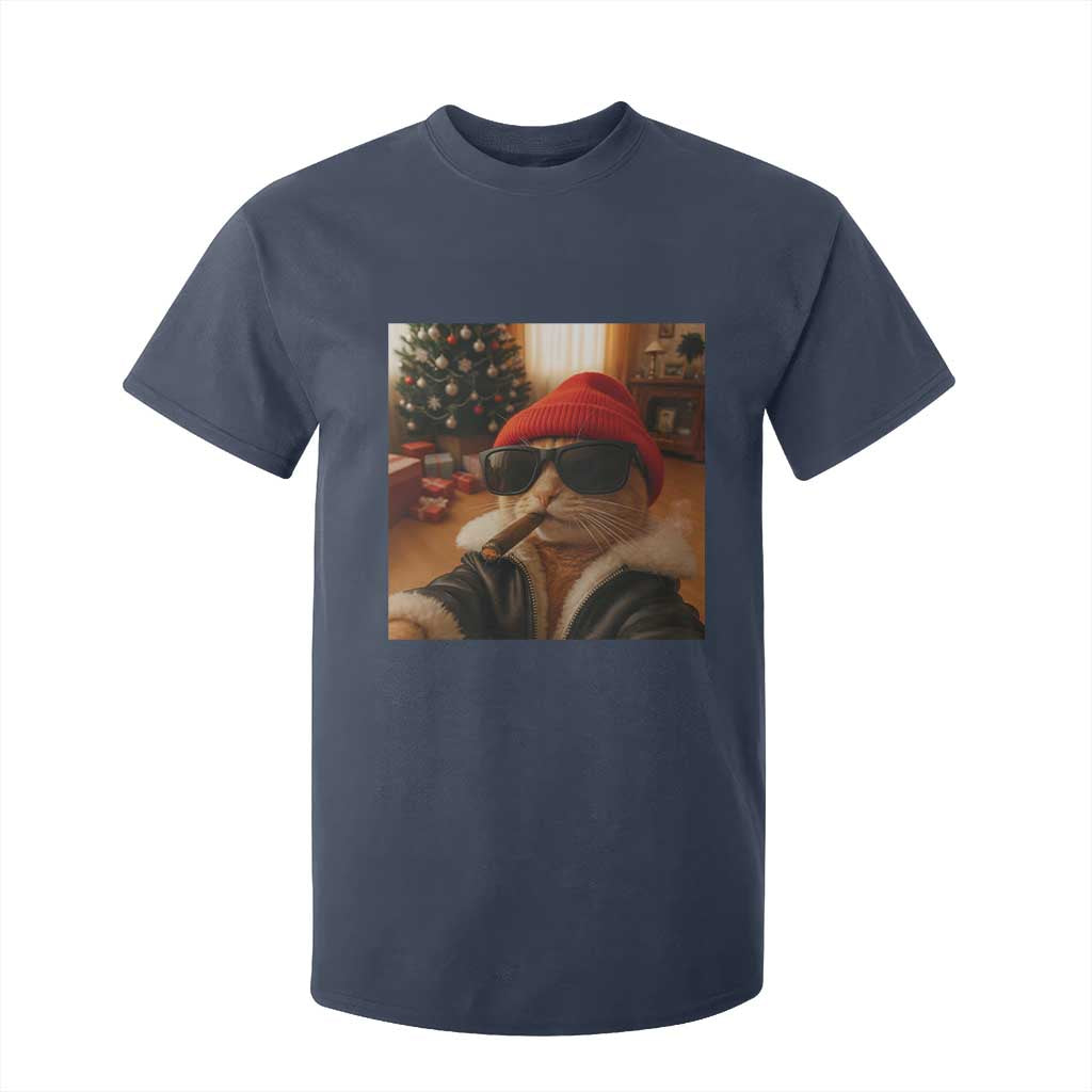 Funny Gangster Cats Christmas T Shirt For Kid Smoking Kitten Meme TS14 Navy Print Your Wear
