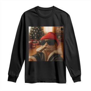 Funny Gangster Cats Christmas Long Sleeve Shirt Smoking Kitten Meme - Print Your Wear