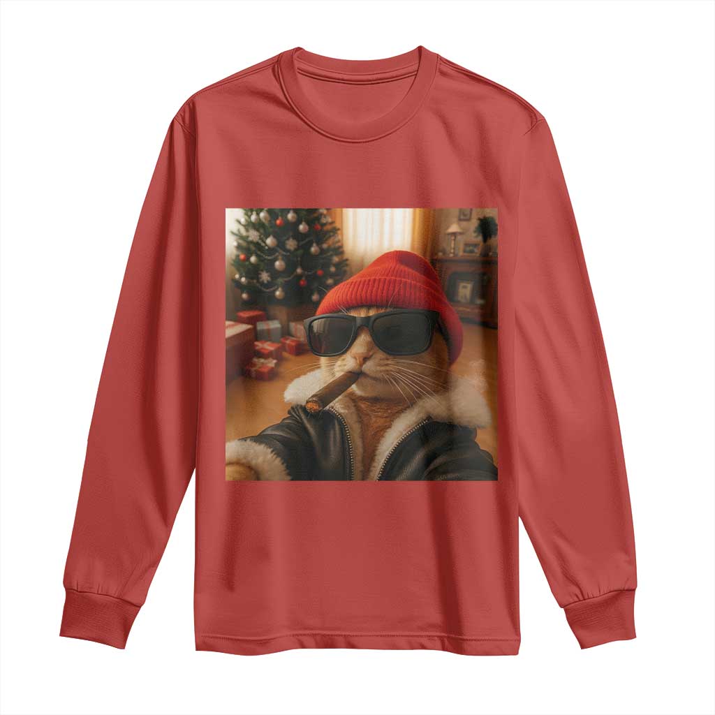 Funny Gangster Cats Christmas Long Sleeve Shirt Smoking Kitten Meme TS14 Red Print Your Wear