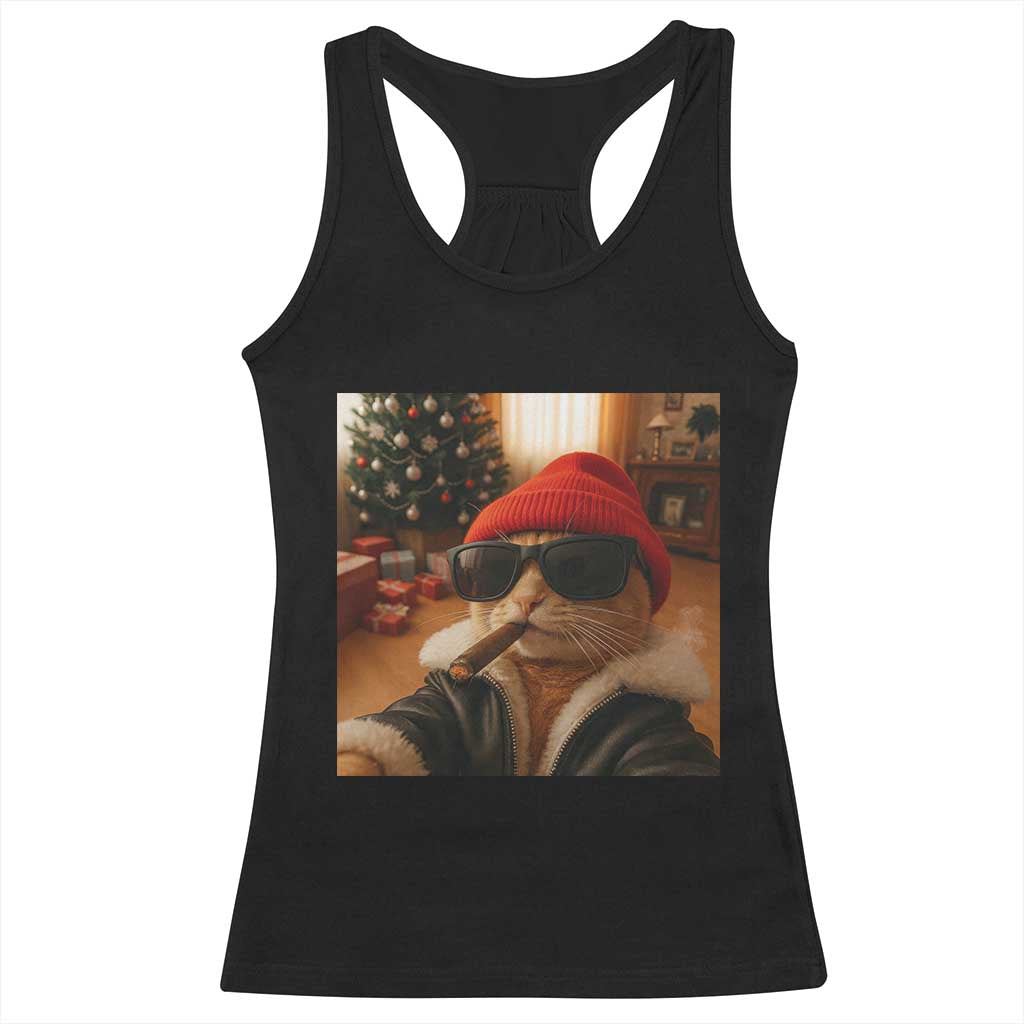 Funny Gangster Cats Christmas Racerback Tank Top Smoking Kitten Meme TS14 Black Print Your Wear