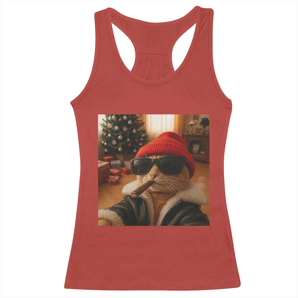 Funny Gangster Cats Christmas Racerback Tank Top Smoking Kitten Meme TS14 Red Print Your Wear