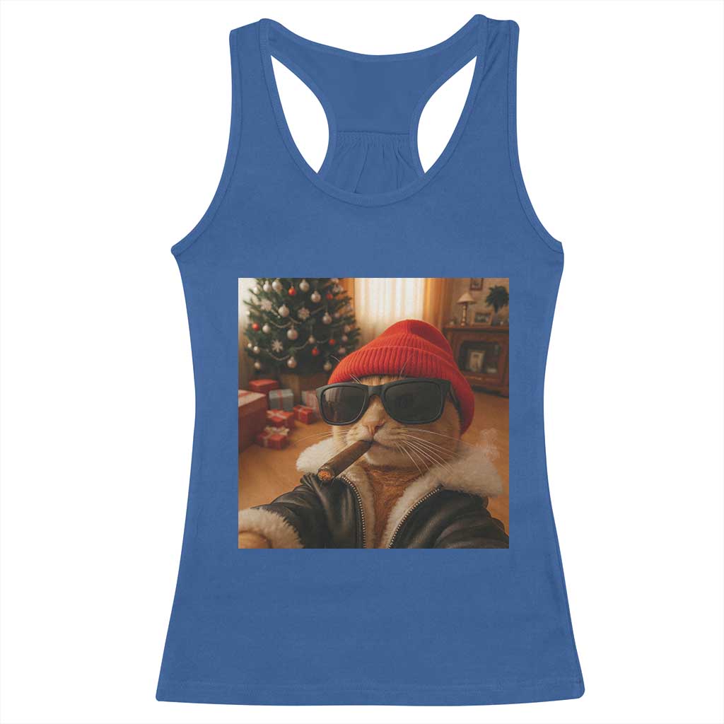 Funny Gangster Cats Christmas Racerback Tank Top Smoking Kitten Meme TS14 Royal Blue Print Your Wear