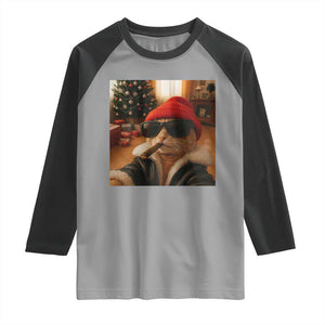Funny Gangster Cats Christmas Raglan Shirt Smoking Kitten Meme TS14 Sport Gray Black Print Your Wear