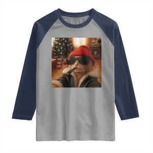 Funny Gangster Cats Christmas Raglan Shirt Smoking Kitten Meme TS14 Sport Gray Navy Print Your Wear