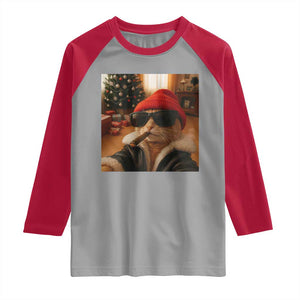 Funny Gangster Cats Christmas Raglan Shirt Smoking Kitten Meme TS14 Sport Gray Red Print Your Wear