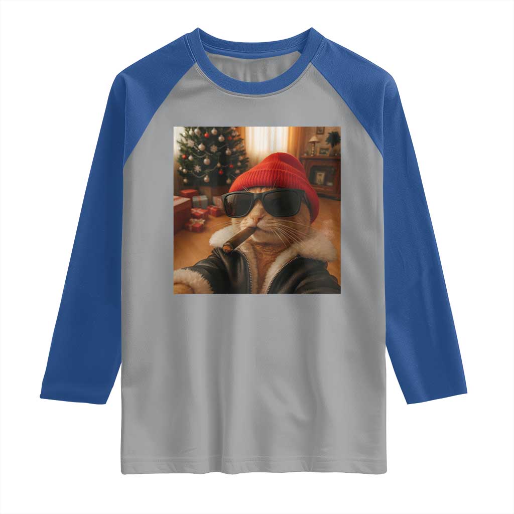 Funny Gangster Cats Christmas Raglan Shirt Smoking Kitten Meme TS14 Sport Gray Royal Print Your Wear
