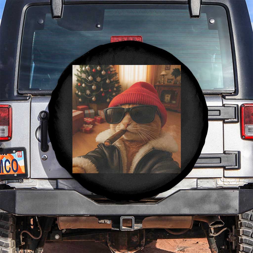 Funny Gangster Cats Christmas Spare Tire Cover Smoking Kitten Meme TS14 No hole Black Print Your Wear