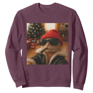 Funny Gangster Cats Christmas Sweatshirt Smoking Kitten Meme - Print Your Wear