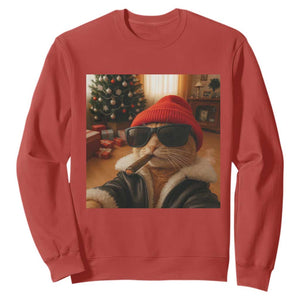 Funny Gangster Cats Christmas Sweatshirt Smoking Kitten Meme - Print Your Wear
