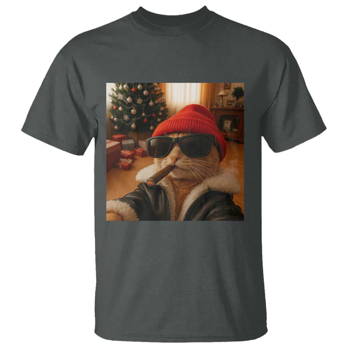 Funny Gangster Cats Christmas T Shirt Smoking Kitten Meme TS14 Dark Heather Print Your Wear