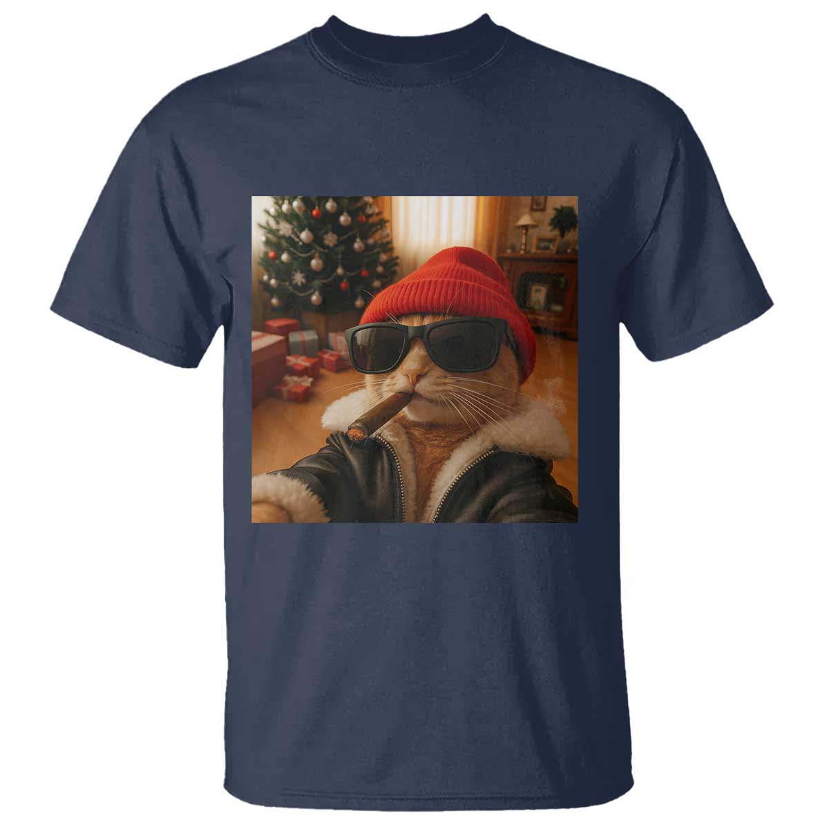 Funny Gangster Cats Christmas T Shirt Smoking Kitten Meme TS14 Navy Print Your Wear