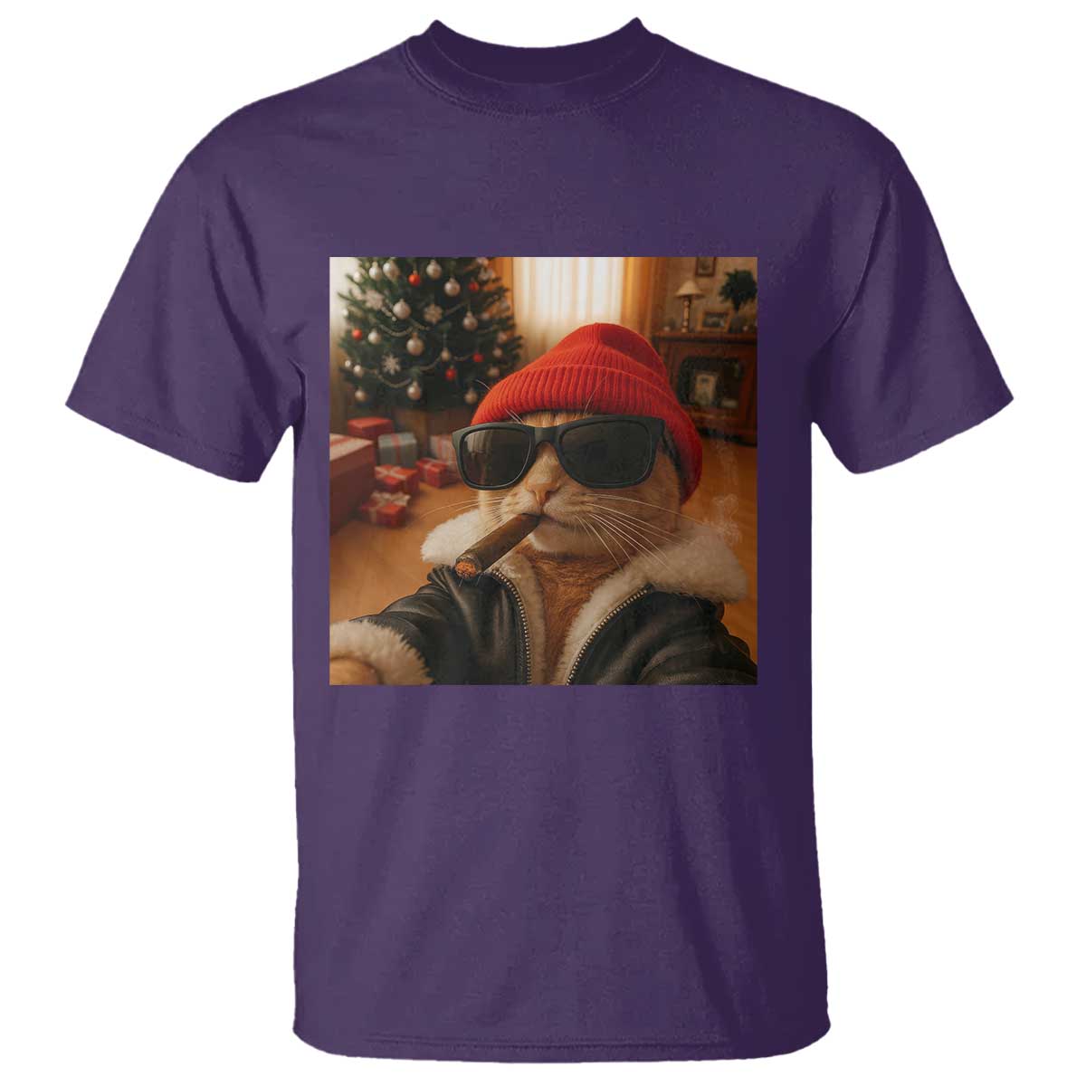 Funny Gangster Cats Christmas T Shirt Smoking Kitten Meme TS14 Purple Print Your Wear